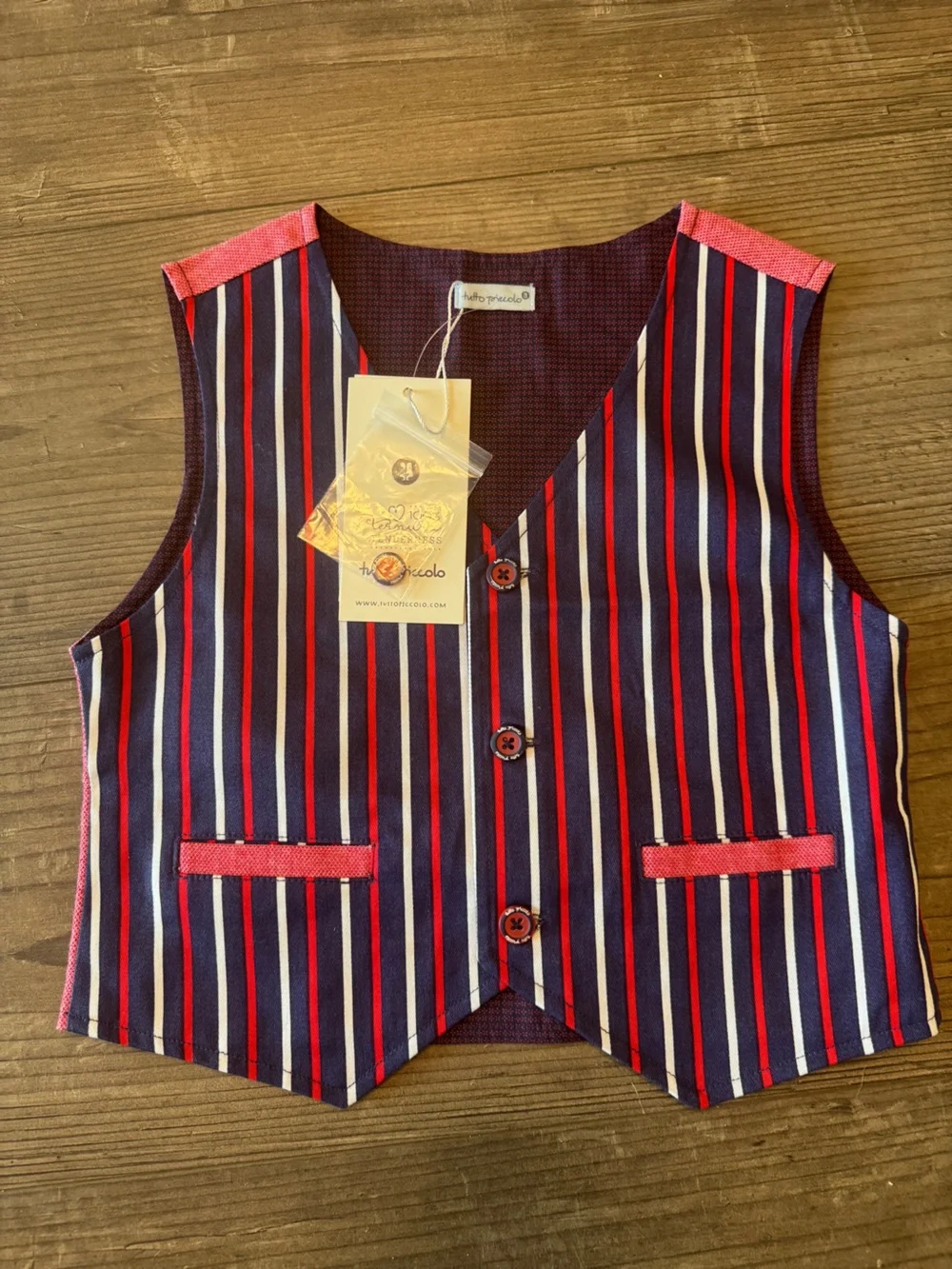 Blue & Red Striped Kids Vest by Il Gufo
